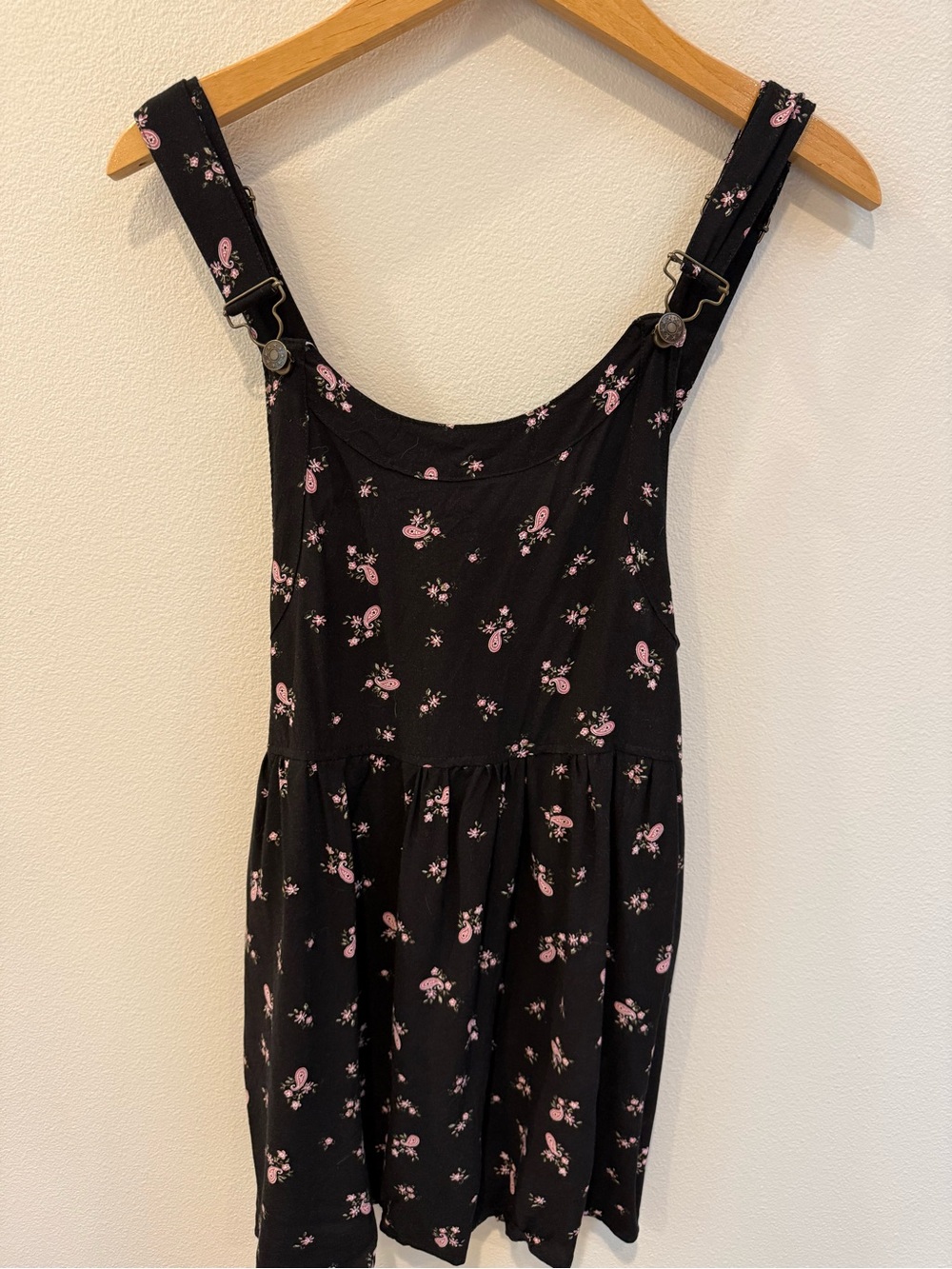 Charlotte Russe Black Mini Overall Dress with Pink Floral Print - Picture 4 of 5